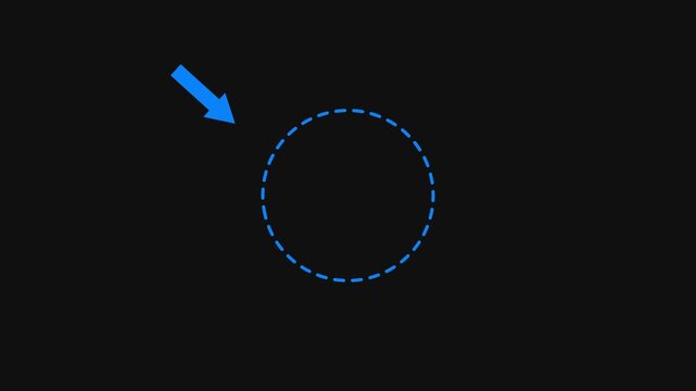 Animated highlight arrow pointing to dash red circle rotate on black background.