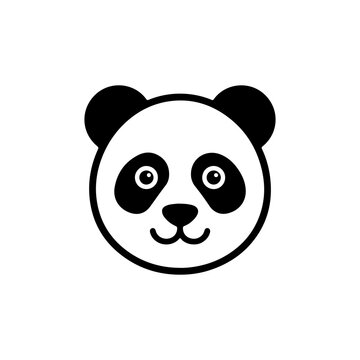Solid black silhouette of a cute panda bear head, simple isolated on a white background, style animal