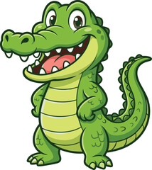 Fototapeta premium Cute Cartoon Crocodile Character Vector Illustration Featuring a Happy Smiling Alligator with Hands on Hips Isolated on White Background for Children Books Designs
