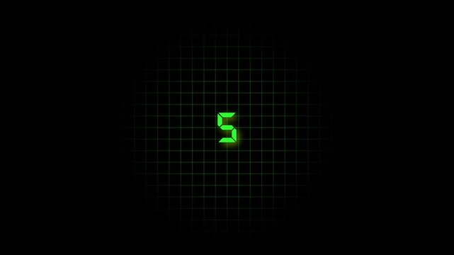 Green digital number 3 on a black grid background three numeral animation