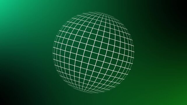 White Grid Sphere on Green Gradient Background globe ball animation