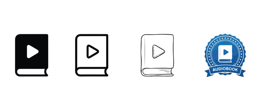 audiobook icons in various styles isolated on white background for digital media and publishing concepts  representing elearning and audio book technology