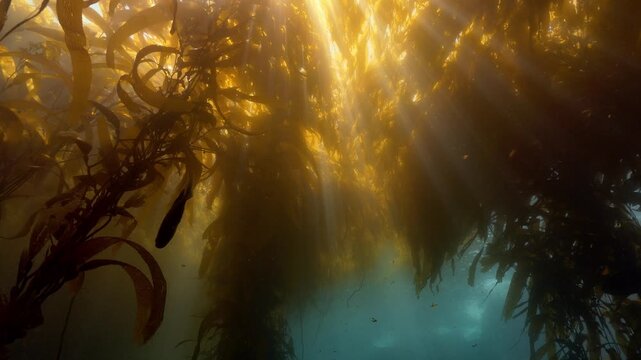 Kelp forest and sun beams