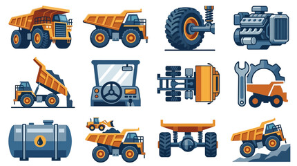 Industrial Set of Heavy Machinery and Construction Equipment in Bold Blue and Orange Colors with high quality professional line art symbols for modern creative design and digital branding projects © Lukman