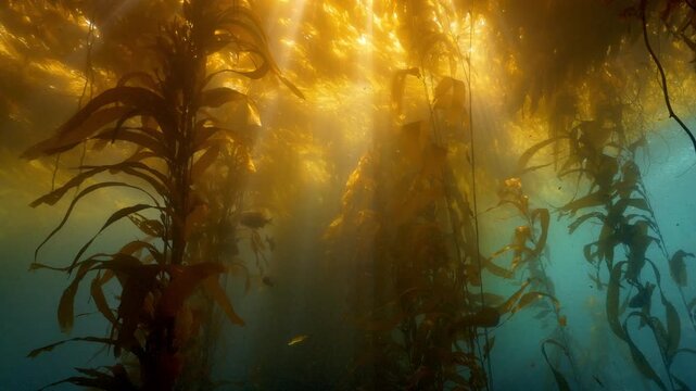 Kelp forest and sun beams