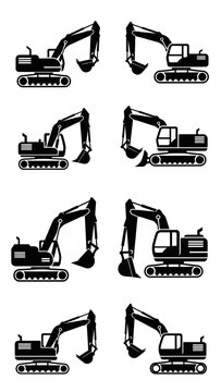 Black Silhouette of Excavators in a Repeating Pattern