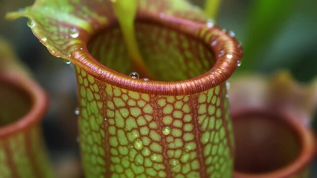 Tropical Pitcher Plant with Water Droplets Macro Shot