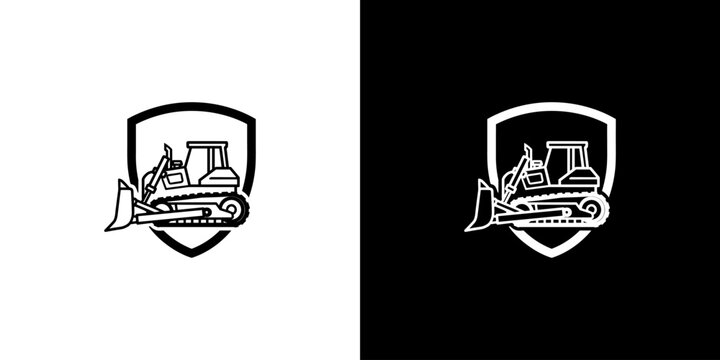 Bulldozer Inside A Shield Logo