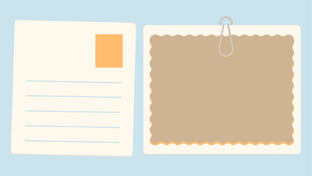 Two blank paper note cards with paper clip Vector