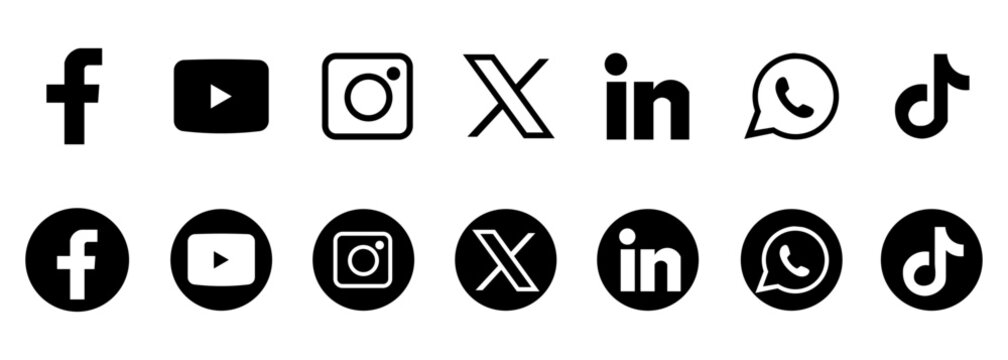 Social media icon set. Popular digital network logo buttons and business contact symbols. Professional vector graphic elements.