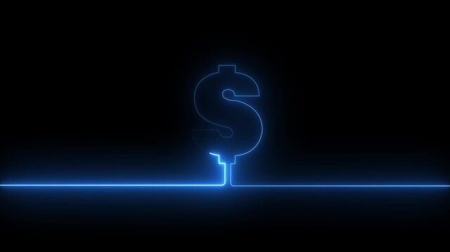 Abstract 3d illustration of a glowing neon sign featuring a burning fiery dollar symbol and red flame icon on a black background for hot business money concept