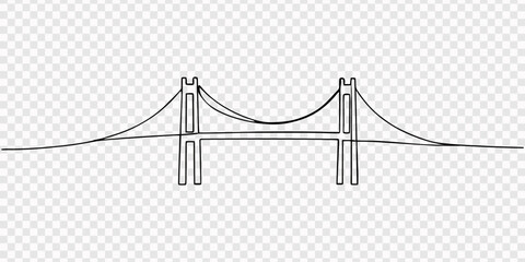 suspension bridge continuous one line drawing, continuous one line drawing Suspension bridge vector illustration, Suspension bridge one line drawing, concept of connection, progress, and engineering © Line sA