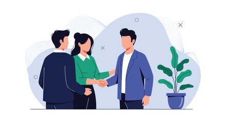 Fototapeta premium Professional business people shaking hands in a bright office environment represents successful teamwork, corporate partnership and agreement.