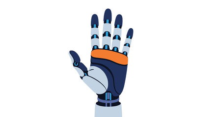 Fototapeta premium Detailed illustration of a futuristic robotic hand with white fingers and an orange palm representing advanced technology and automation.