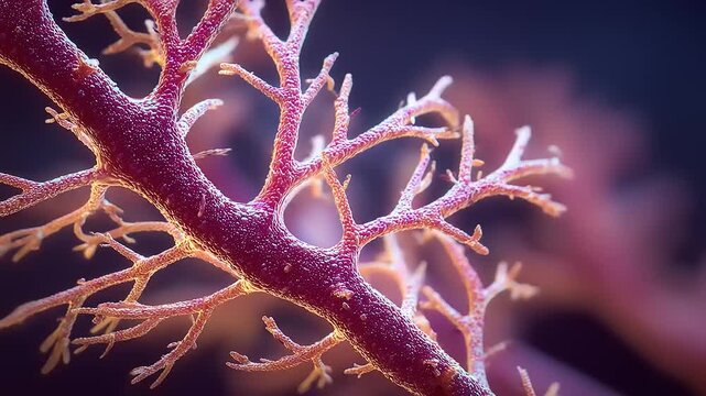 Detailed macro view of abstract network branches structure, emphasizing connection, structure, intricate detail and complexity