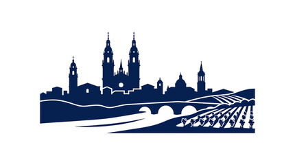 Fototapeta premium Cityscape Silhouette with Cathedral and Vineyard, European Landmark