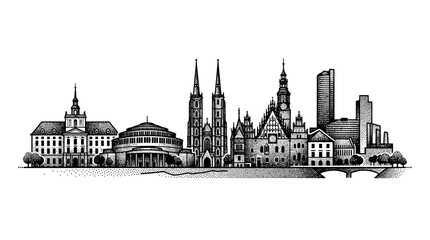Fototapeta premium Cityscape Silhouette: Historic and Modern Architecture Panorama