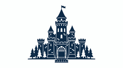 Fairytale Castle Silhouette with Pine Trees and Flag © Cahya