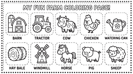 Farm Animals and Objects Icons Set coloring page © SD PLANETS
