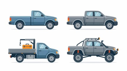 Naklejka premium Pickup Truck Collection with Single Cab Double Cab Utility and Off Road Pickup Vehicles