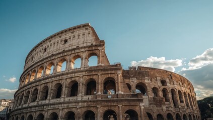 Fototapeta premium Ancient Structure Stands Tall Against Blue Sky During Day in Rome, Italy