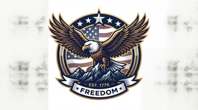 Patriotic American eagle logo with freedom banner and USA flag