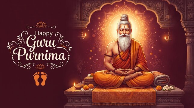 happy guru Purnima Indian Festival honoring of spiritual teacher vector poster