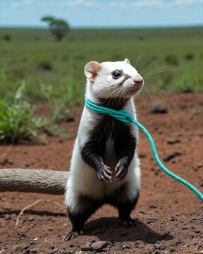 A  javan ferret badger ai-generated fantasy animal, fictional species  jumping in a galactic horizon plain