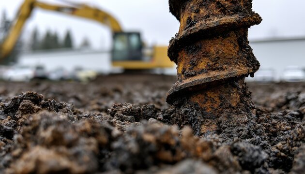 Helical pile anchor foundation detail at construction site