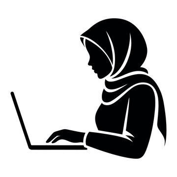 Modern Muslim woman in hijab with laptop vector illustration for business branding design