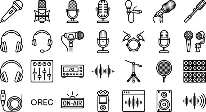 Set microphone icon sign &ndash; stock vector