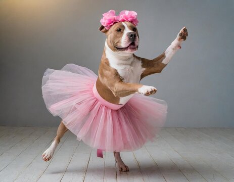 Dog in pink tutu dancing