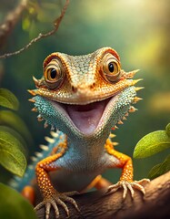 Obraz premium Smiling lizard on branch
