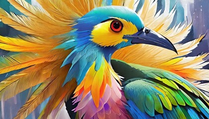 Fototapeta premium Vibrant bird with golden crest and rainbow plumage