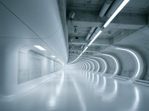 Modern Futuristic Tunnel with Neon Lighting Architecture