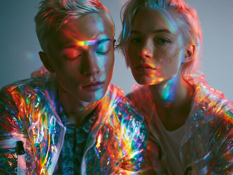Two Women With Colorful Prism Light Reflections