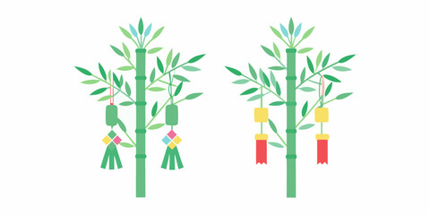 Fototapeta premium Tanabata Festival Bamboo Decorations Flat Vector Illustration