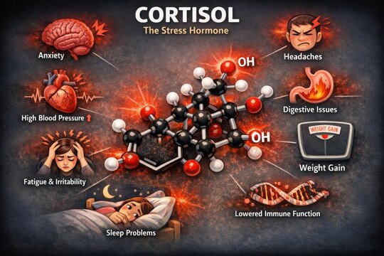 Illustration of cortisol hormone molecule structure