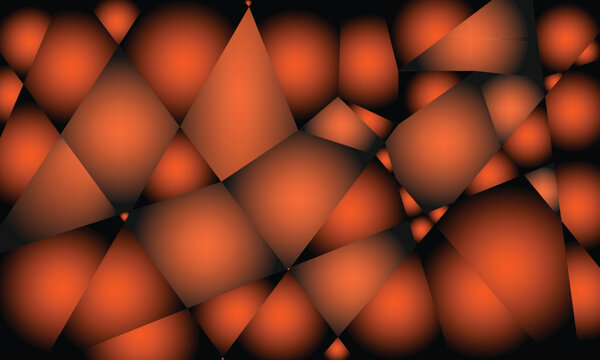 Abstract geometric mosaic background with orange gradient polygons, dark crystalline voronoi pattern vector, modern glowing amber tessellation texture