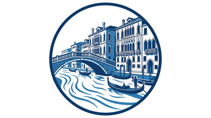 Venice Canal Scene: Gondolas and Historic Buildings in Blue and White © kain