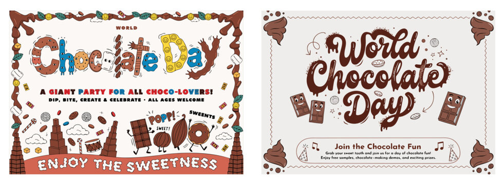 Celebratory chocolate themed poster invites everyone to enjoy sweet treats and festive fun during a global event