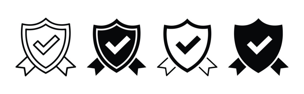 Quality assurance badge icons, verified certification guarantee symbols for premium standards, product approval, customer trust and professional branding design.