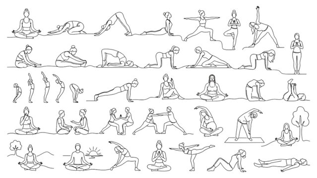 Premium Yoga Mindfulness Line Art Collection | Meditation Wellness One-Line Figure Library