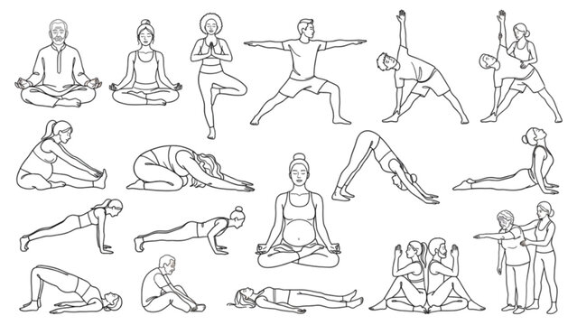 Premium Yoga Mindfulness Line Art Collection | Meditation Wellness One-Line Figure Library