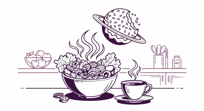 Steaming bowl of cereal breakfast.