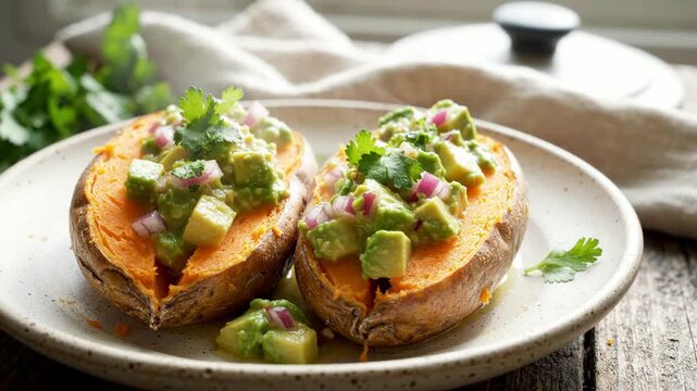 Sweet Potatoes with Avocado Salsa