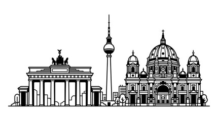 Berlin Skyline Silhouette Vector Illustration - Brandenburg Gate, TV Tower, Cathedral © Macan