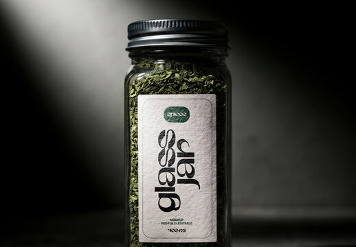 Glass Spice Jar Label Mockup on Dark Background