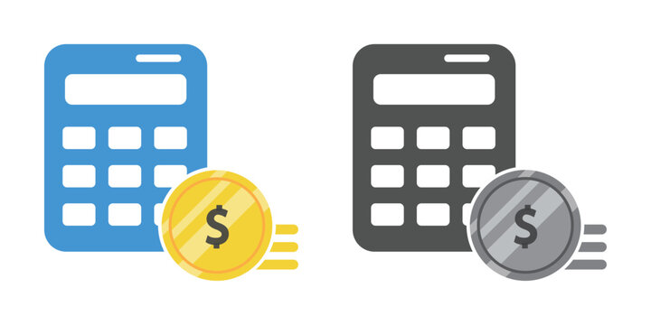 Calculator with Dollar Coin Icon Set