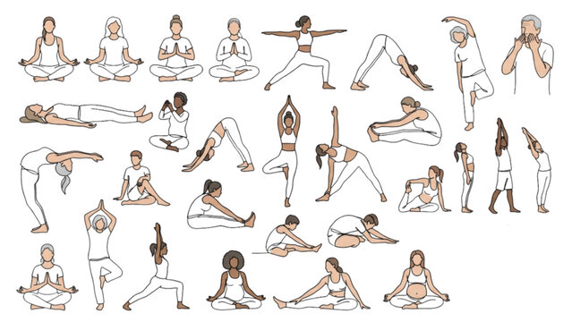 Large Premium Yoga Mindfulness Line Art Collection | Wellness Meditation Vector Pack